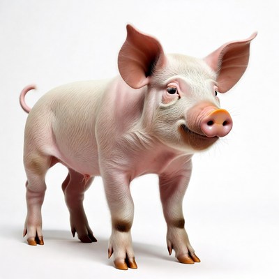 Cute pink pig on white background