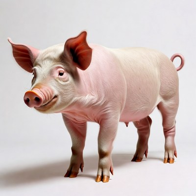 Pink pig standing on white background
