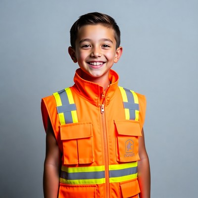 Boy wearing orange safety vest