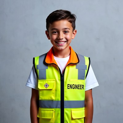 Boy wearing engineer safety vest