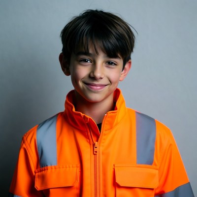 Boy in orange safety vest