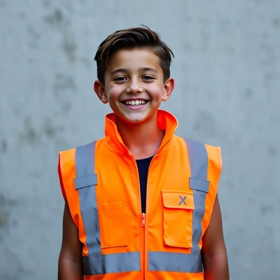 Boy wearing orange safety vest