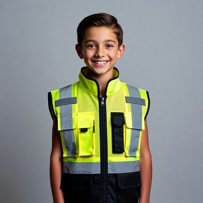 Boy wearing yellow safety vest