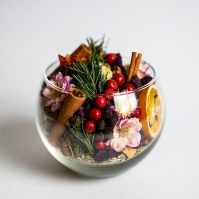 Glass Bowl of Dried Flowers and Spices