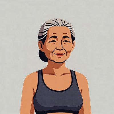 Elderly Asian woman in sports bra
