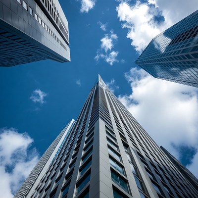 Skyscrapers Towering Against Blue Sky