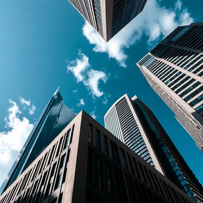Skyscrapers Towering Against Blue Sky