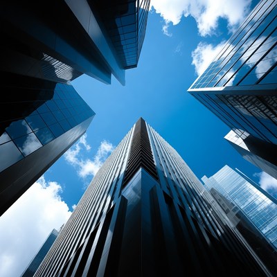 Skyscrapers Towering Against Blue Sky
