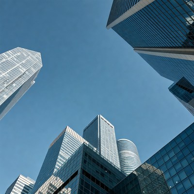Skyscrapers Towering Against Blue Sky