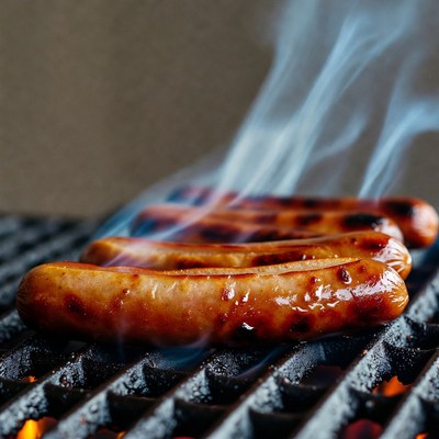 Grilled Sausages on Barbecue Grill