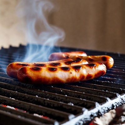 Grilled Sausages on Barbecue Grill