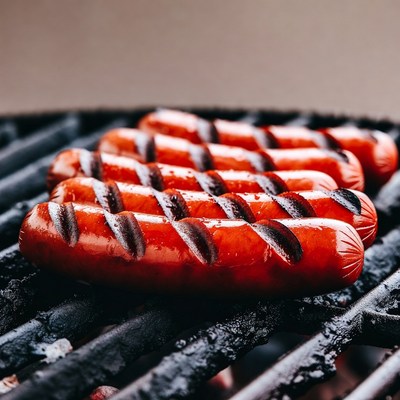 Grilled Sausages on Barbecue Grill