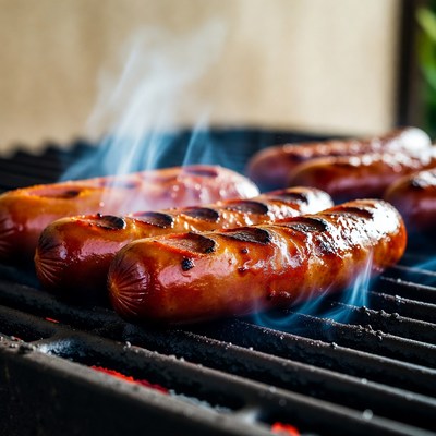 Grilled Sausages on Barbecue Grill