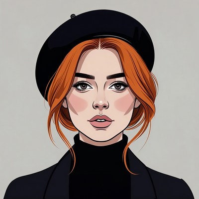 Woman with red hair and black beret