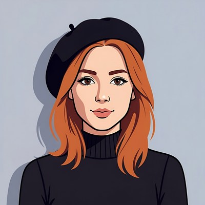 Redhead woman wearing black beret