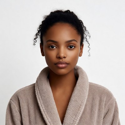 African-American woman in bathrobe