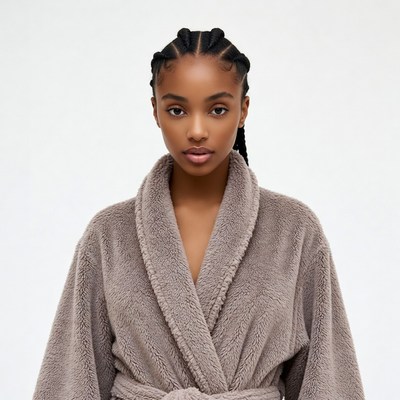 African-American woman in gray robe