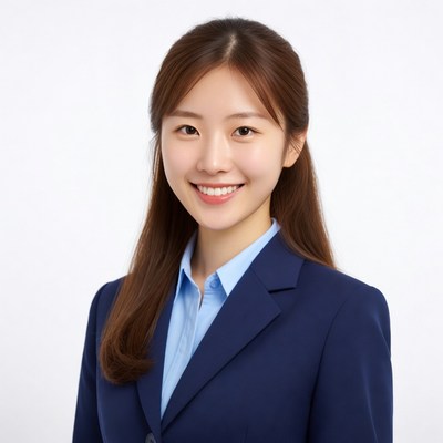 Asian woman in navy business suit