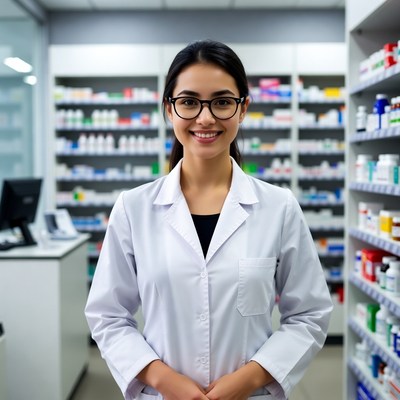 Asian woman pharmacist in store