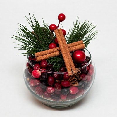 Cranberries Cinnamon Sticks Pine Glass Bowl