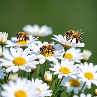 Bees Pollinating White Daisies