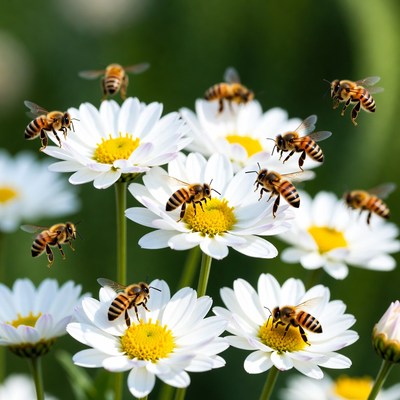 Bees Pollinating White Daisies