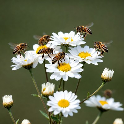 Bees Pollinating White Daisies