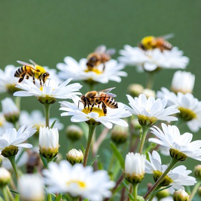 Bees Pollinating White Daisies
