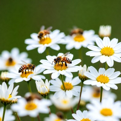 Bees on White Daisies