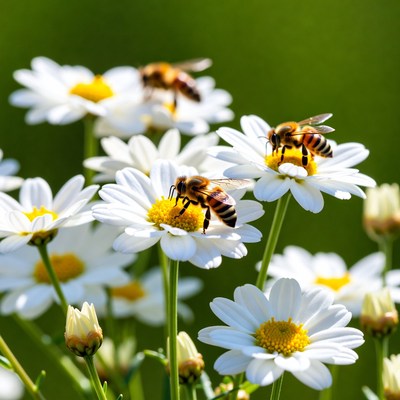 Bees Pollinating White Daisies