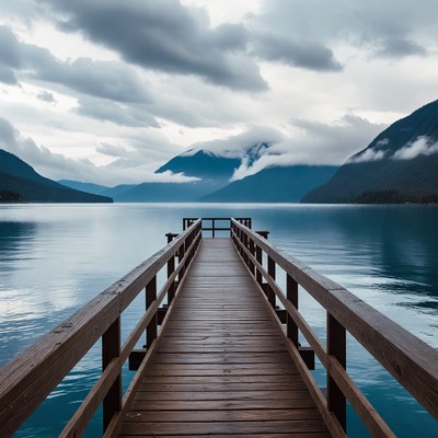 Wooden Pier Extending into Calm Lake