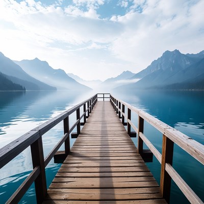 Wooden pier over mountain lake