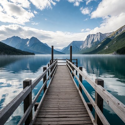 Wooden pier over mountain lake