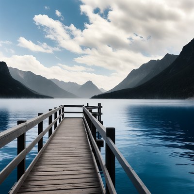 Wooden pier over mountain lake