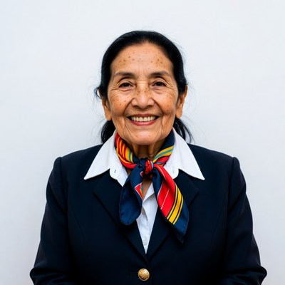 Elderly Latina woman smiling in suit