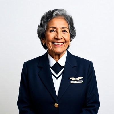 Elderly Latino woman flight attendant