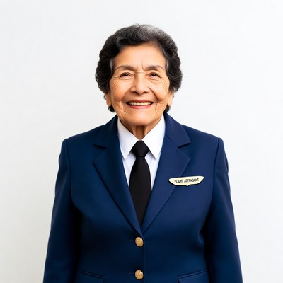 Smiling Asian flight attendant in uniform