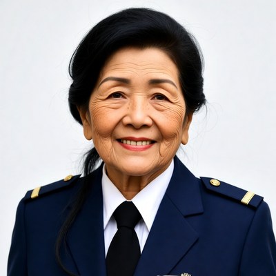 Asian woman in navy uniform