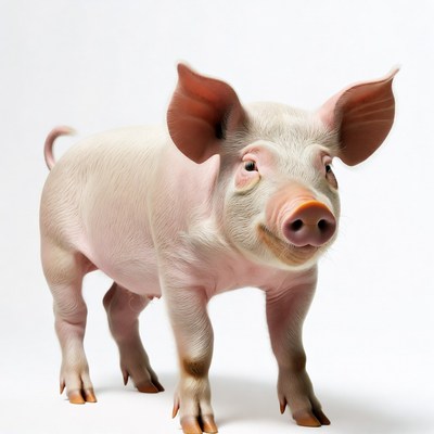 Cute pink pig on white background