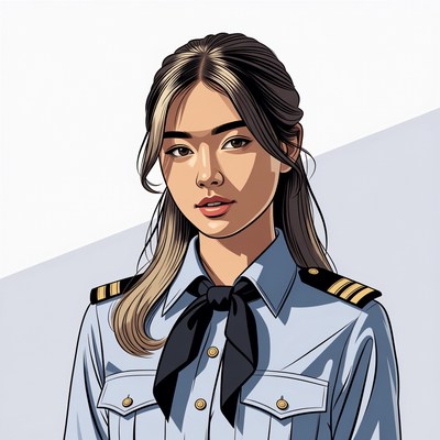 Asian woman pilot illustration