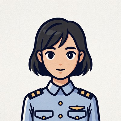 Cartoon Asian woman in pilot uniform