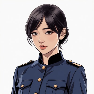 Asian woman in navy uniform