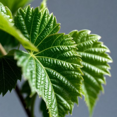 Fresh serrated green leaves closeup