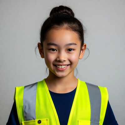 Asian girl smiling in safety vest
