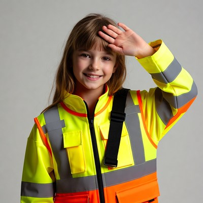 Girl saluting in yellow safety vest