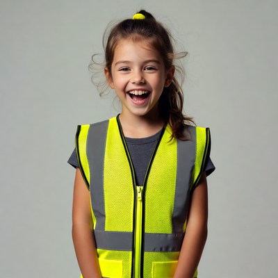 Smiling girl in yellow safety vest