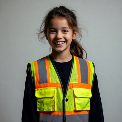 Smiling girl in safety vest