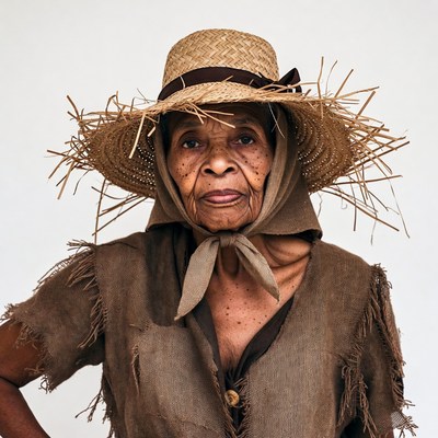 Elderly African woman in straw hat