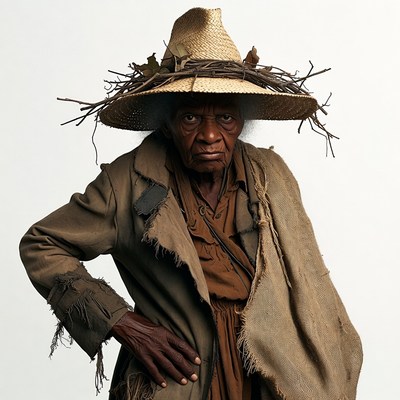 Elderly African-American man in straw hat