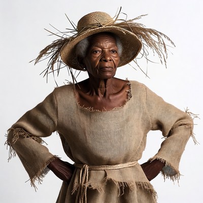 Elderly African-American woman in straw hat